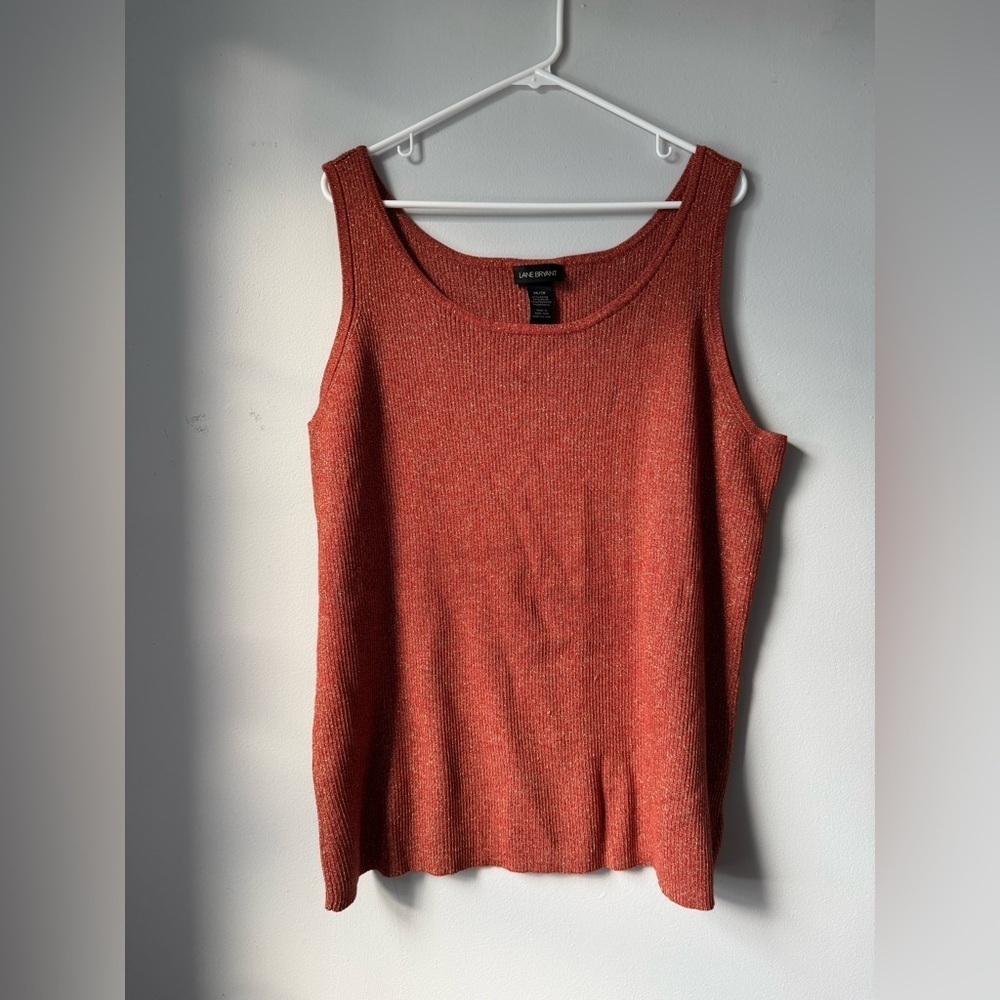 Lane Bryant Tank Top Ribbed Rust Orange Sparkly Holiday Tank Top Size 26 28 L
